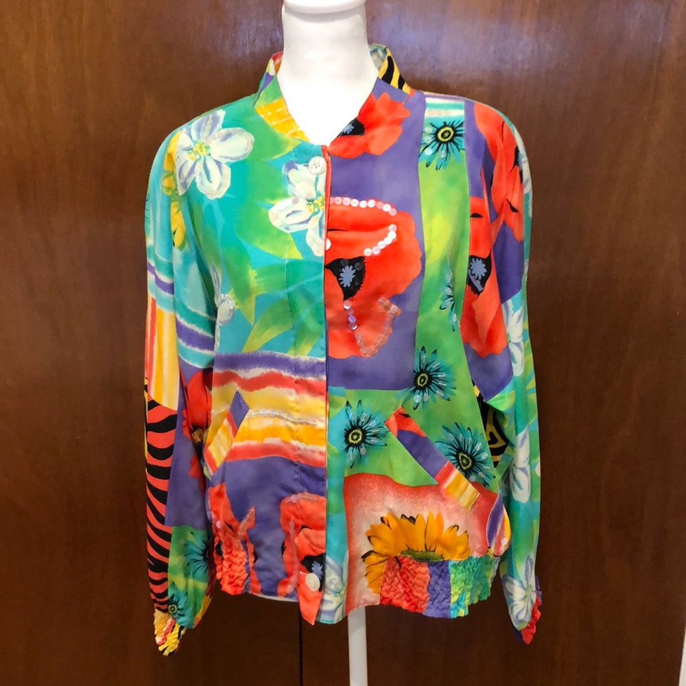 Vintage Diane Gilman Silk Floral Tiger Striped  Sequins Jacket -NWOT